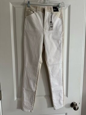 Express Two-Tone Skinny Jeans in White and Cream